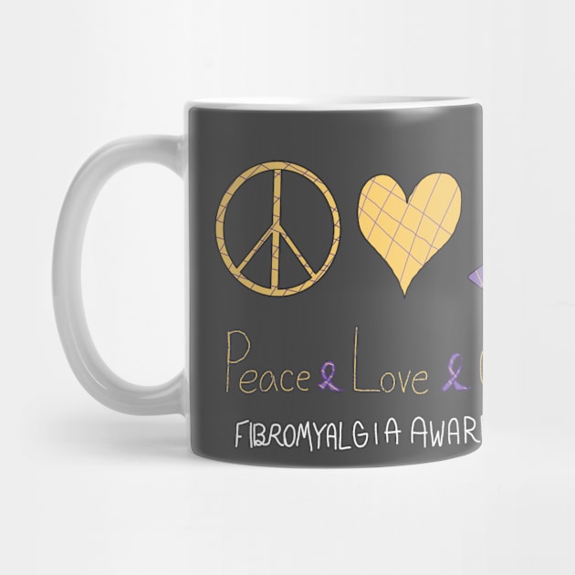 Peace Love Care Fibromyalgia Awareness by Art By Sophia